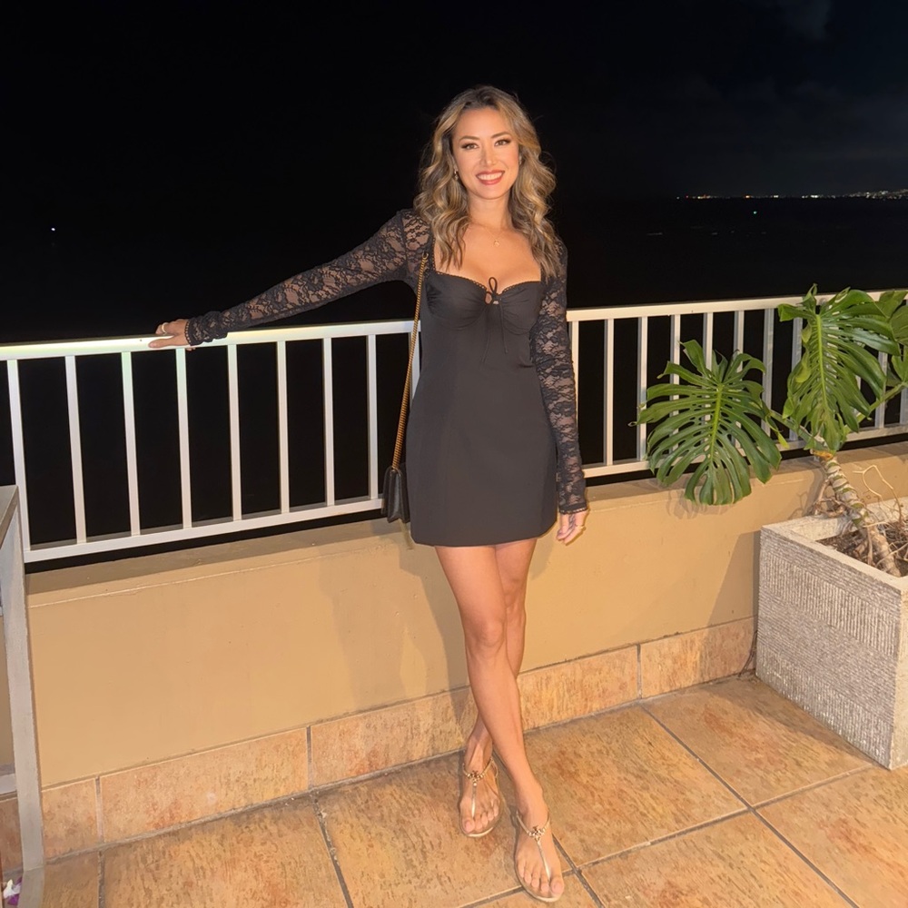 Elegant Black Lace Sleeve Dress